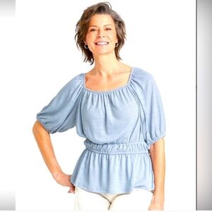 Knox Rose Sky Blue Blouse with Elastic Waist